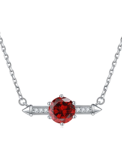Pomegranate red [January] 925 Sterling Silver Birthstone Geometric Dainty Necklace